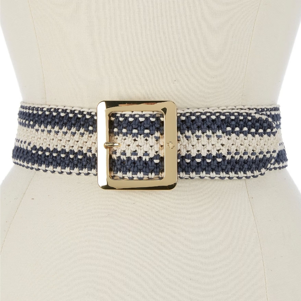 Lauren Ralph Lauren Women's Striped Woven Wide Belt.